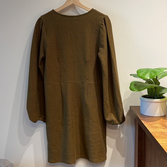 Madewell Texture and Thread Balloon Sleeve Ponte Dress in Olive Green NWOT - Picture 9 of 12